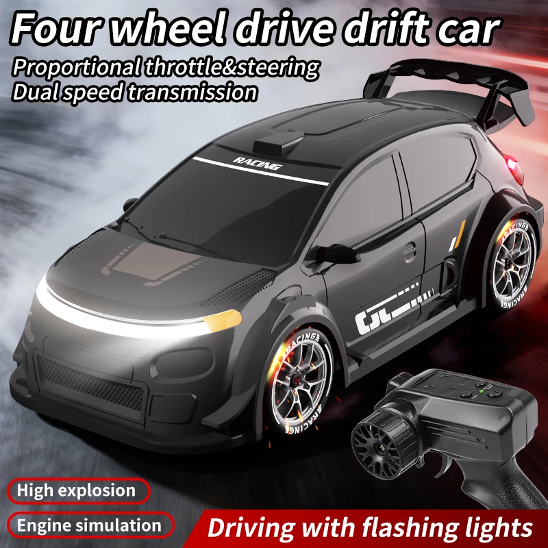 1：24-4wd-rcドリフトカー-ledライト付き-デュアルスピード-24gリモコン-レーシングカー-スペアタイヤとロードブロックキット付属-子供向けおもちゃ