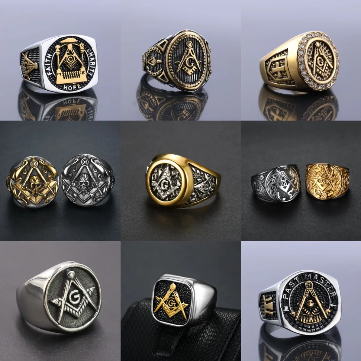 Vintage Golden Color Freemasonry Rings for Men Stainless Steel Punk Jewelry Masonic All-seeing Eye Shaped Creative Charm Gifts