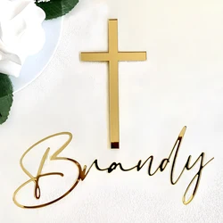 Cake Topper Baptism, Personalized Cake Decoration Name, Christening Cake Topper, Laser Cut Mirror Acrylic Cross Cake Topper