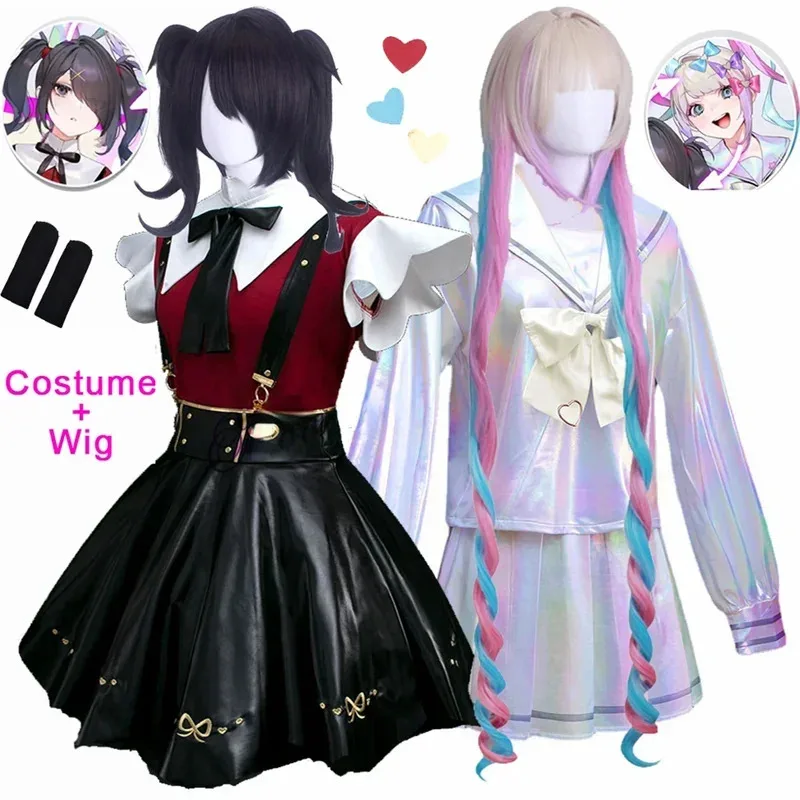 

Game Needy Girl Overdose Anime Cosplay Costume Anime Wig JK Uniform Leather Skirt Set Abyss KAngel Ame Chan Cosplay Costume