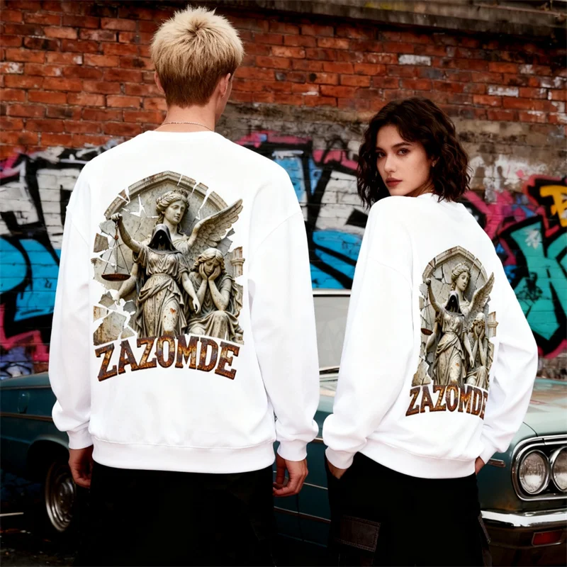 ZAZOMDE سويت شيرت قطني معاصر مطبوع عليه رسومات داكنة برقبة دائرية للجنسين تصميم حديث بسيط يسمح بمرور الهواء وناعم 2025 #5