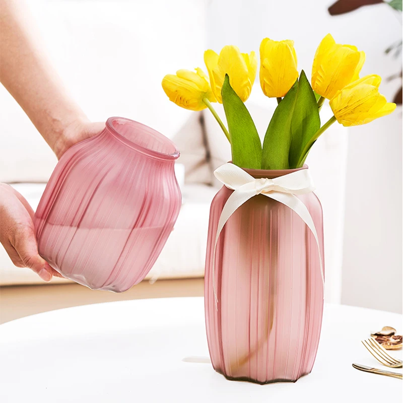 Stained Glass Vase Striped Frosted Hydroponic Arrangement Container Room Decoration