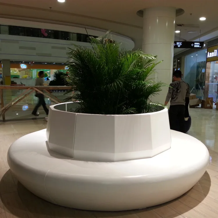 *Customization Modern Fiberglass Planter Pot Decor Flower Pot FRP Vase PE Coating  Flower Pots Planters with Bench Tree Pool