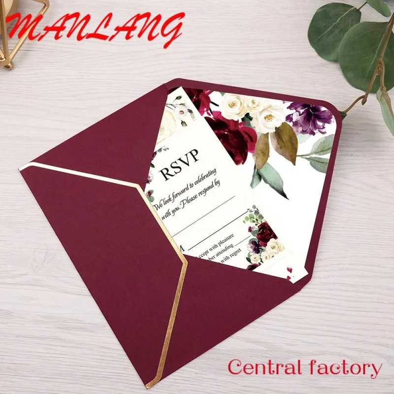 Custom  Red flower elegant wedding invitation card set with envelope customize available