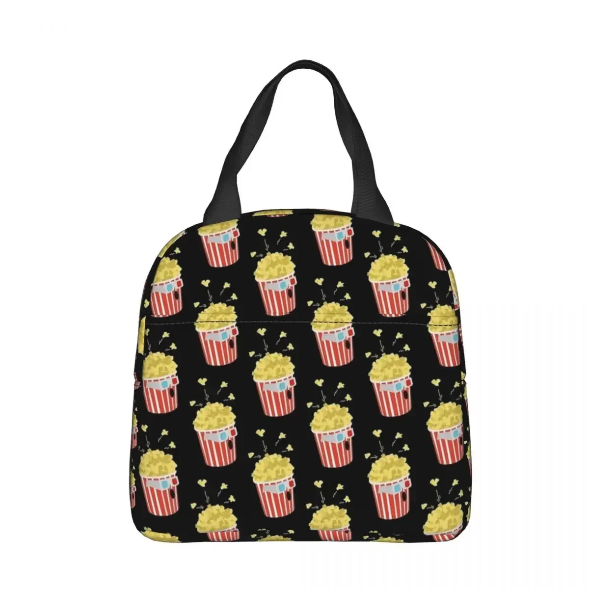 Funny Buttered Popcorn 3D Glasses Insulated Lunch Bag Leakproof Reusable Cooler Bag Tote Lunch Box School Picnic Food Handbags