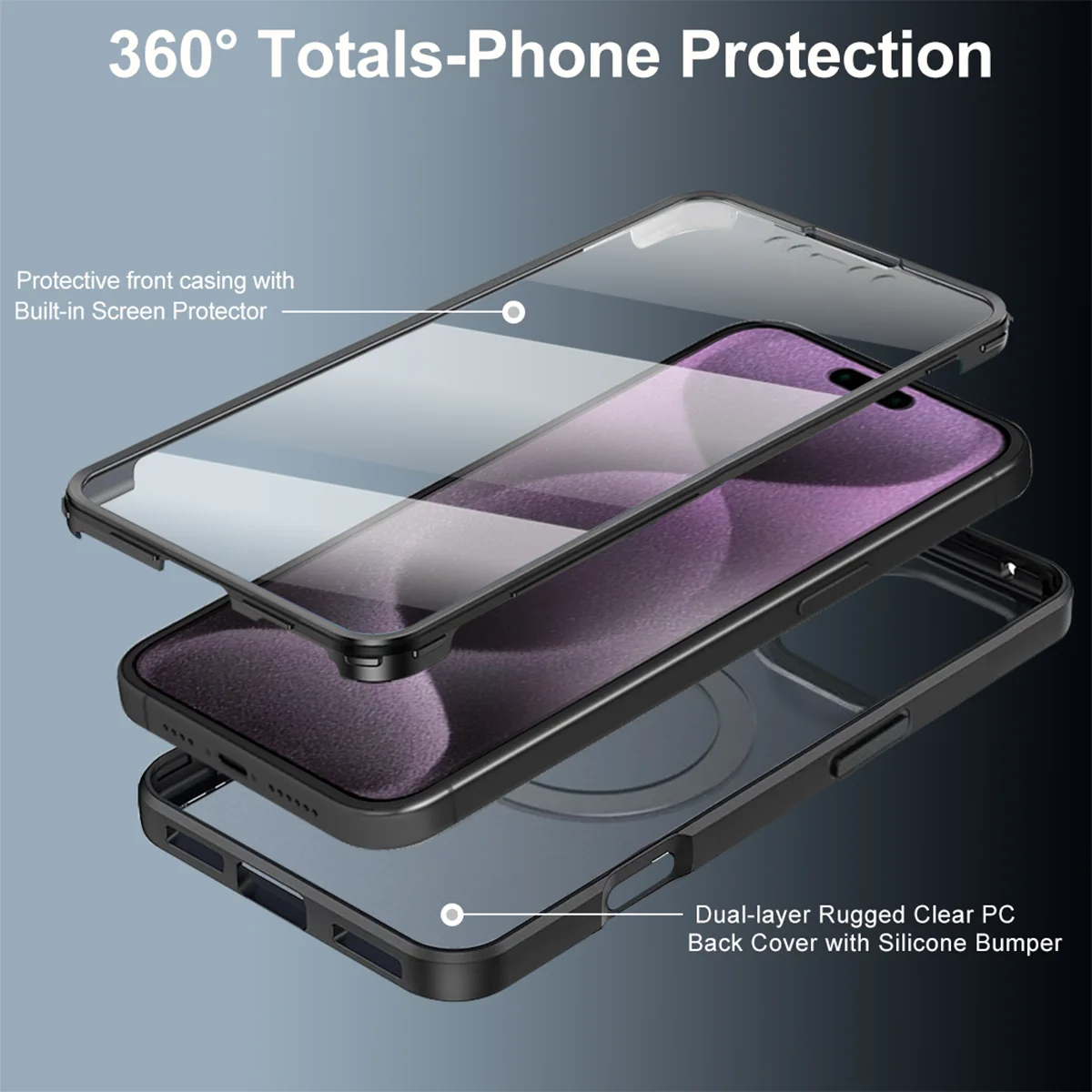 Double Sided Touch Screen Protection Phone Case for iPhone 16 15 Plus 14 Pro Max 13 12 11 Magnetic Suction MagSafe Clear Cases