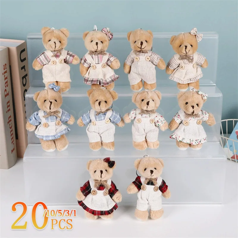 1-20PCS Cute Linen Teddy Bear Keychain Women Couple Country Style Keychain on Bag Car Trinket Female Wedding Party Toy Girl Gift