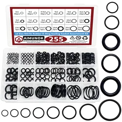 255pcs Rubber O Rings Kit, 18 Size Metric NBR Washer Gasket Sealing Assortment Kit, for Plumbing Faucet, Automotive, Air Or Gas