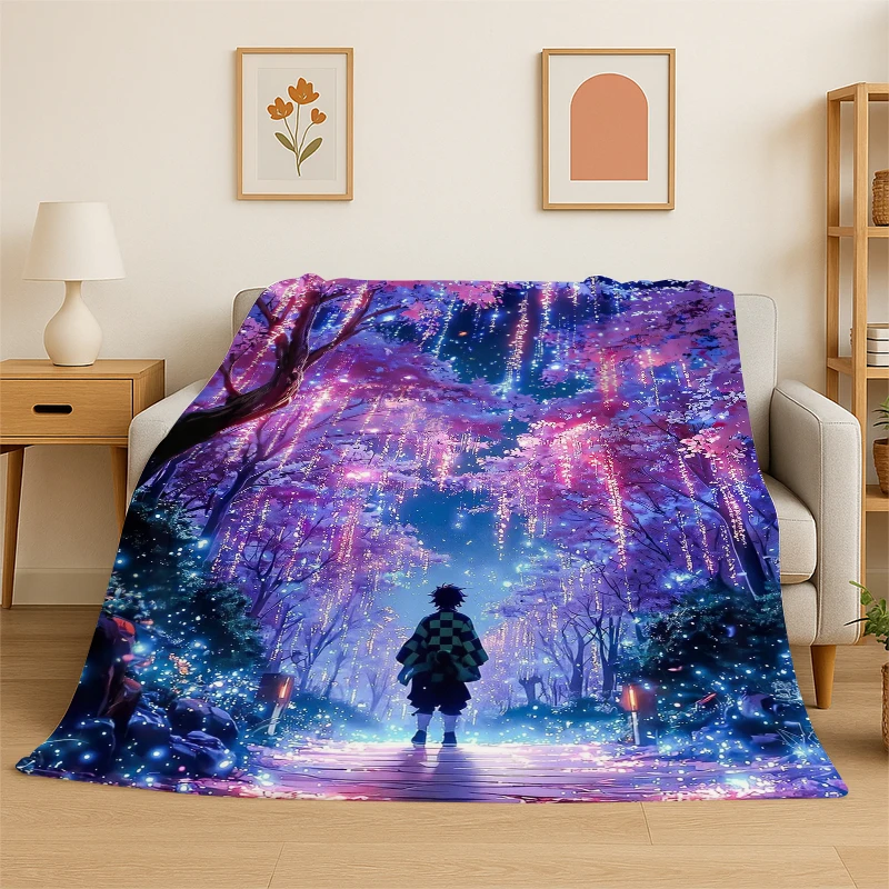 Cartoon Demon Slayer Anime Kamado Nezuko Tanjirou Flannel Blanket Soft Warm Throw Blanket for Bedroom Living Room Bed Travel