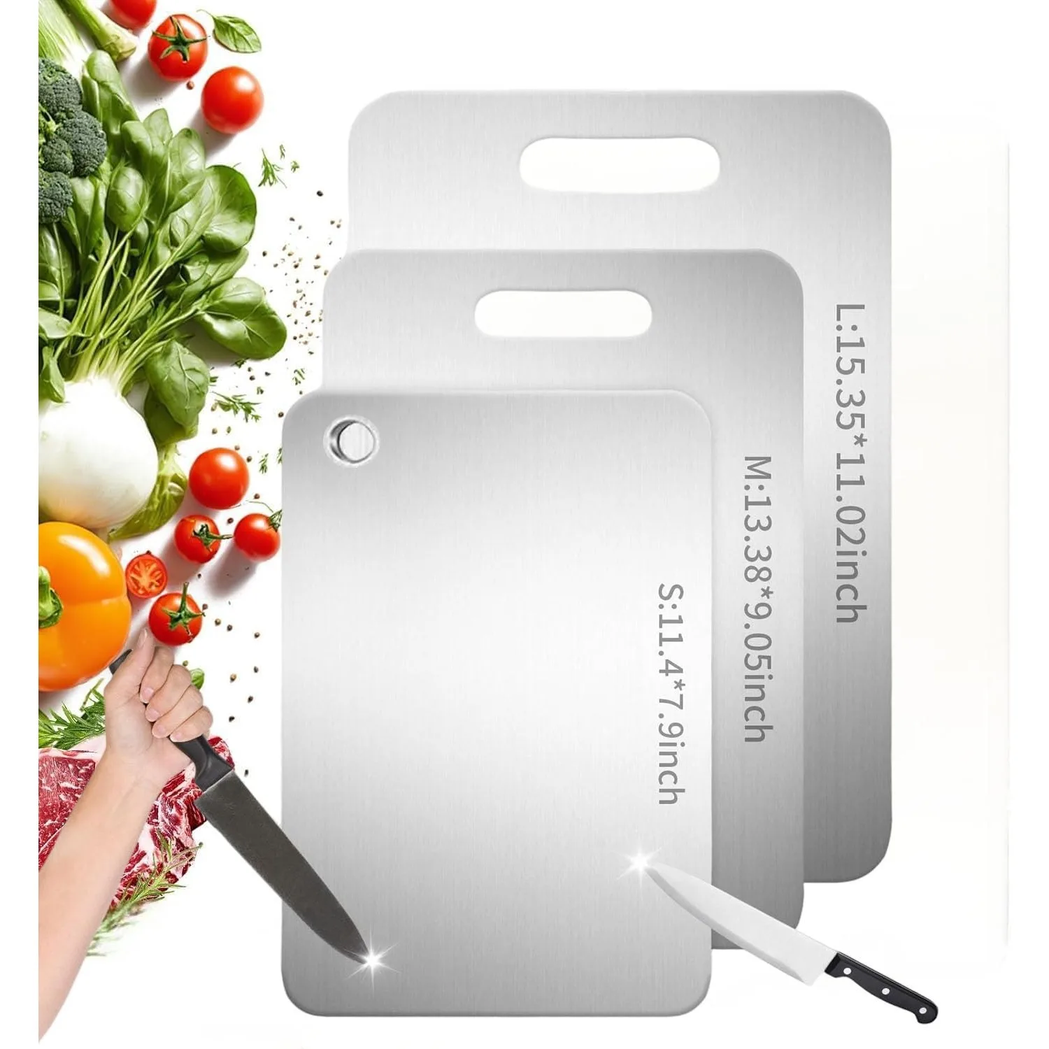 

Pure titanium double-sided cutting board, hygienic and durable cutting board suitable for dishwashers (3PC: S+M+L)