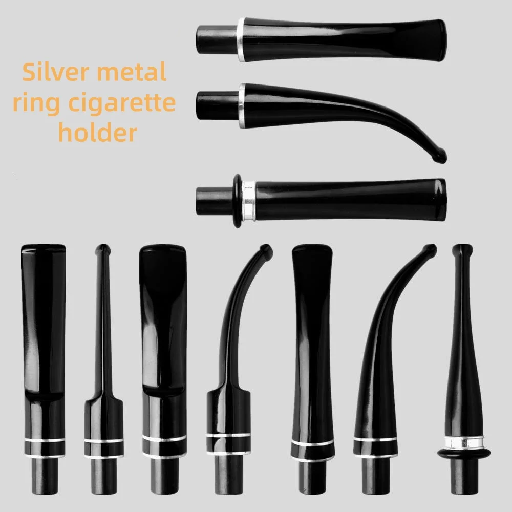 9mm straight handle filter pipe mouthpiece silver metal decorative ring curved handle saddle acrylic mouthpiece