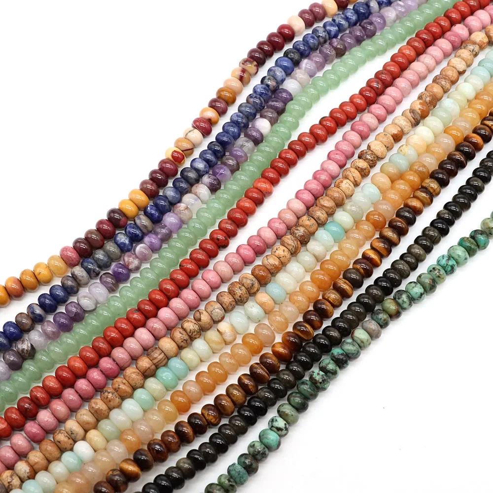 5x8 مللي متر Rondelle شكل الحجر الطبيعي الخرز جمشت Agates Jades الكوارتز شقة مستديرة خرزة مباعدة لصنع المجوهرات أساور يدوية #5