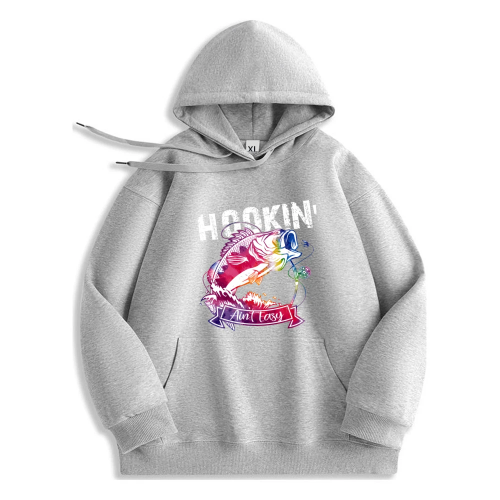 Hookin' Ain T Easy Funny Fishing Hoodie Streetwear Trendy Design Sweatshirt For Men Graphic Long Sleeve