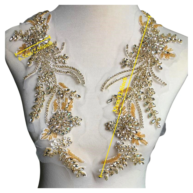 Glasperlen für schwere industrielle Anwendungen, symmetrische lange Blumen, DIY-Hochzeitskleid-Kragen, Bühnenkostüm-Rock-Dekoration RS24549 – Detail 2