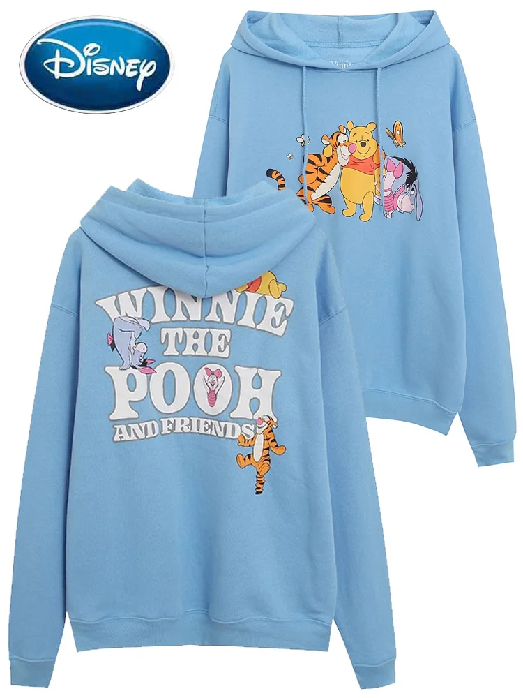 

Disney Sweatshirt Front Back Winnie the Pooh Bear Tigger Eeyore Letter Cartoon Print Women Hooded Long Sleeve Fleece Jumper Tops