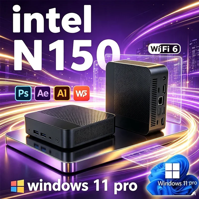 NEW Mini PC N150 Windows 11 Portable Computer 16GB 32GB RAM 1TB 2TB SSD WiFi6 Portable Gaming Computer Office Study PC Desktop