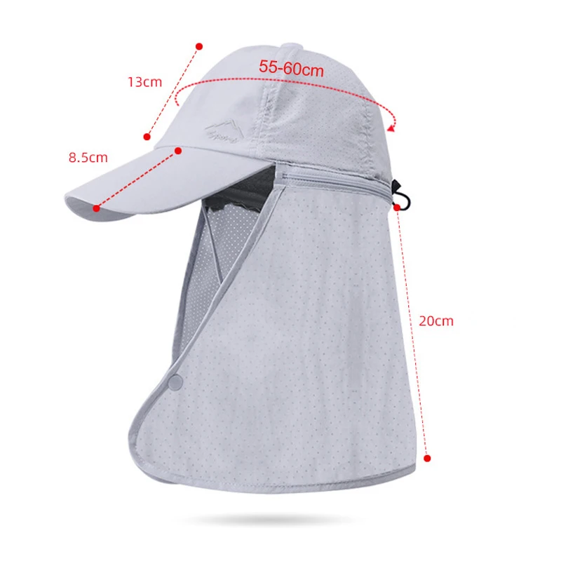 Schnell trocknende Sonnenhüte für Männer und Frauen, abnehmbarer Schal, Nackenschutz, Baseballkappe für Erwachsene, Outdoor-Frühlings- und Sommerhut für Teenager – Detail 1