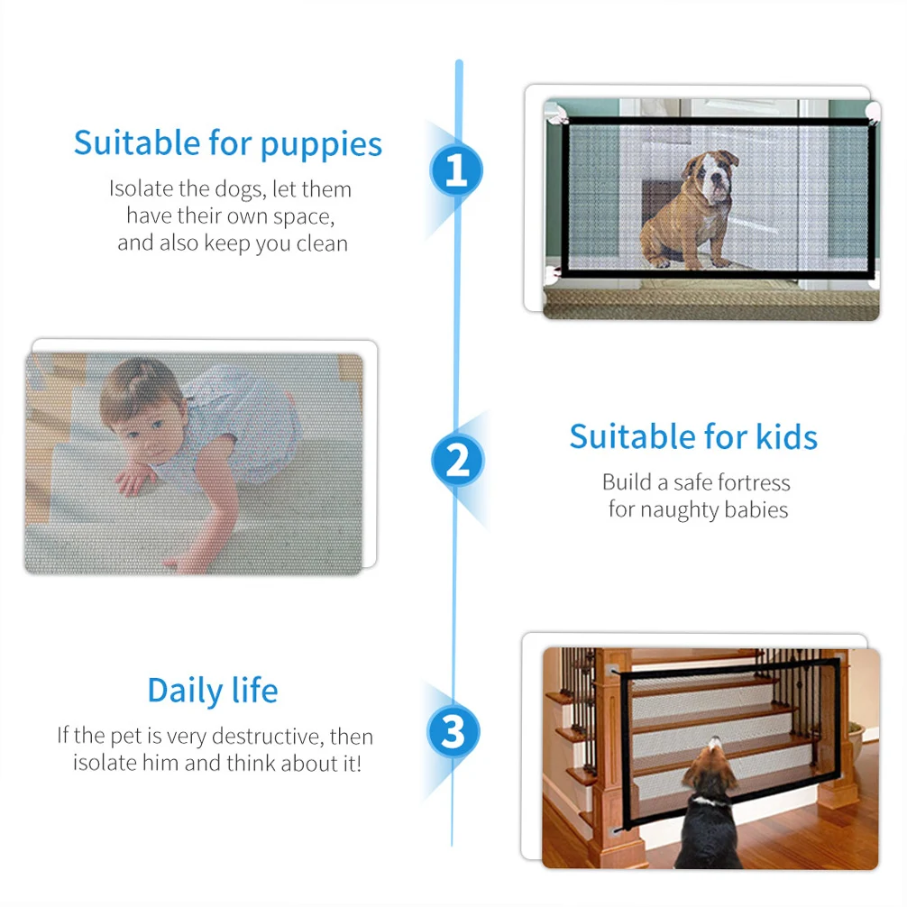 Dog Safety Gate Pet Safe Mesh Fence Portable Folding Baby Safety Gate Install Anywhere 180*72CM 110*72CM Isolation Net