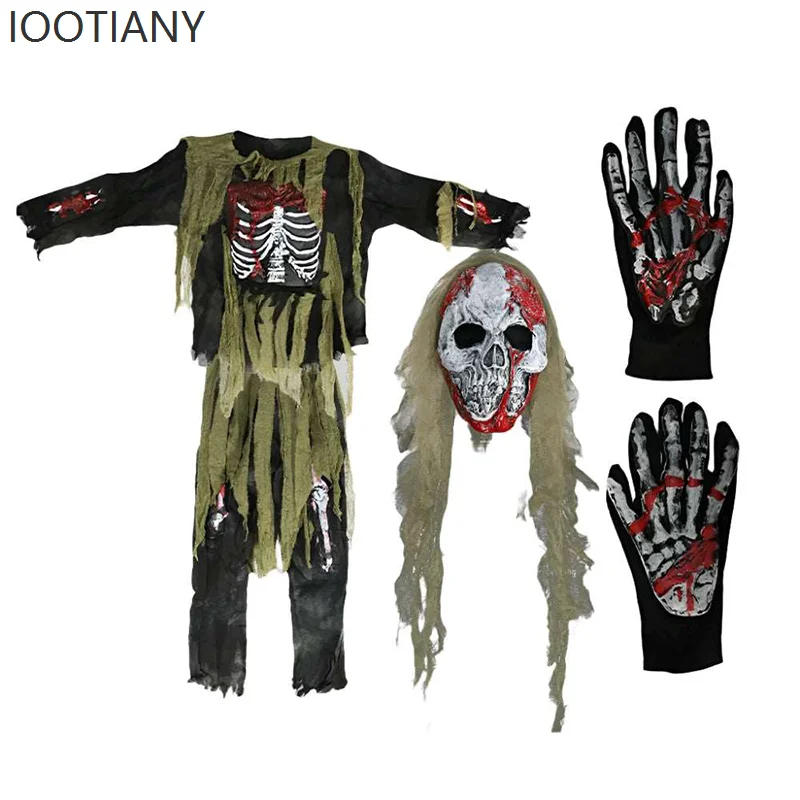 IOOTIANY 2025 nuevo disfraz de Horror para niño Burning Horror muerte disfraz de Halloween niños esqueleto Zombie Cosplay disfraz de escenario actuación