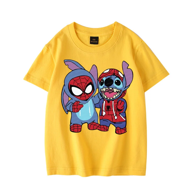 100%Cotton Fashion Trend T-Shirt Versatile  Disney Stitch Cartoon Anime T-Shirt Interesting T-Shirt Casual Summer Child Clothes