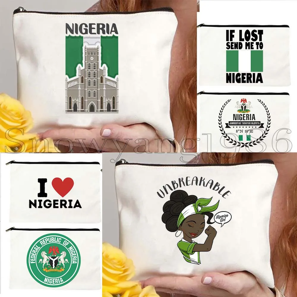 نيجيريا خريطة البلد العلم النيجيري هدية قماش حقيبة مستحضرات التجميل ماكياج حقيبة المرحاض مقلمة الحقيبة مفتاح محفظة نسائية للعملات المعدنية تخزين حقيبة القطن