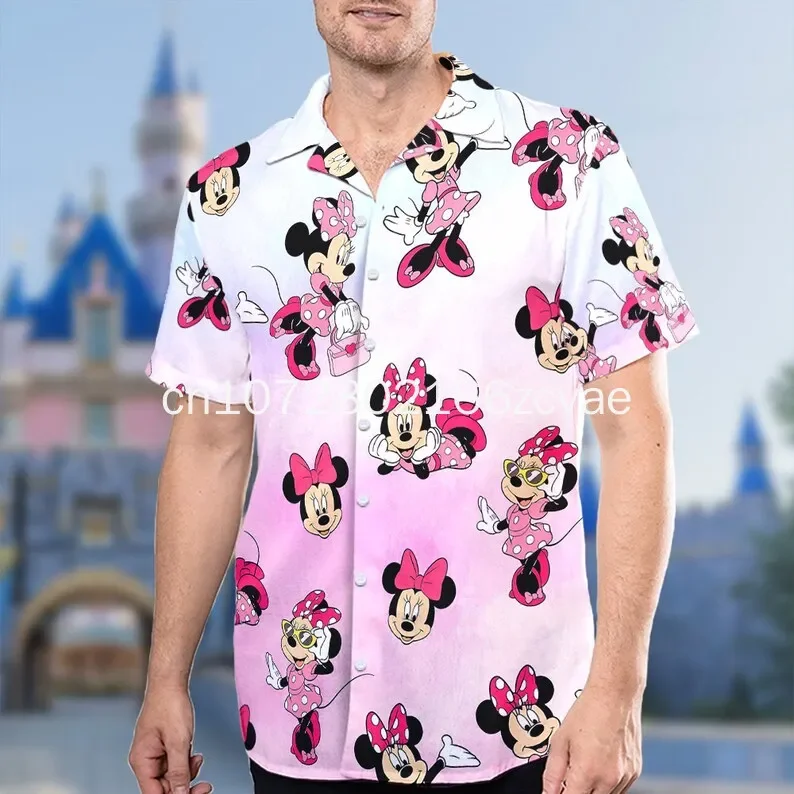 

New Disneyland Collection Icons Hawaiian Shirt Men Button Up Shirt Mickey Minnie Hawaiian Shirt Fashion Beach Short Sleeve Shirt