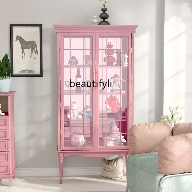 

Solid wood wine cabinet with glass door, living room storage, TV side cabinet rack