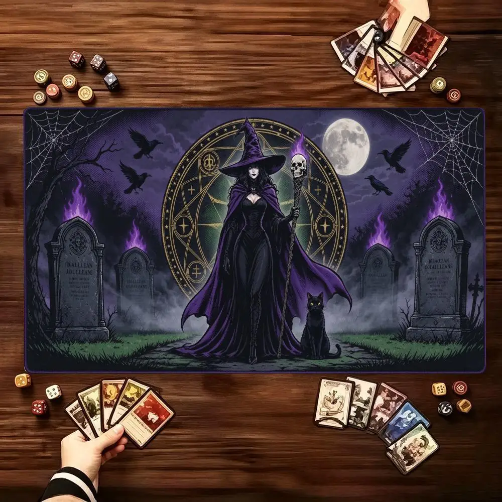 Gloomy Cemetery Black Robe Witch Play Mat Precision Tracking Non Slip Rubber Base Large Size For Gothic Student Dorm