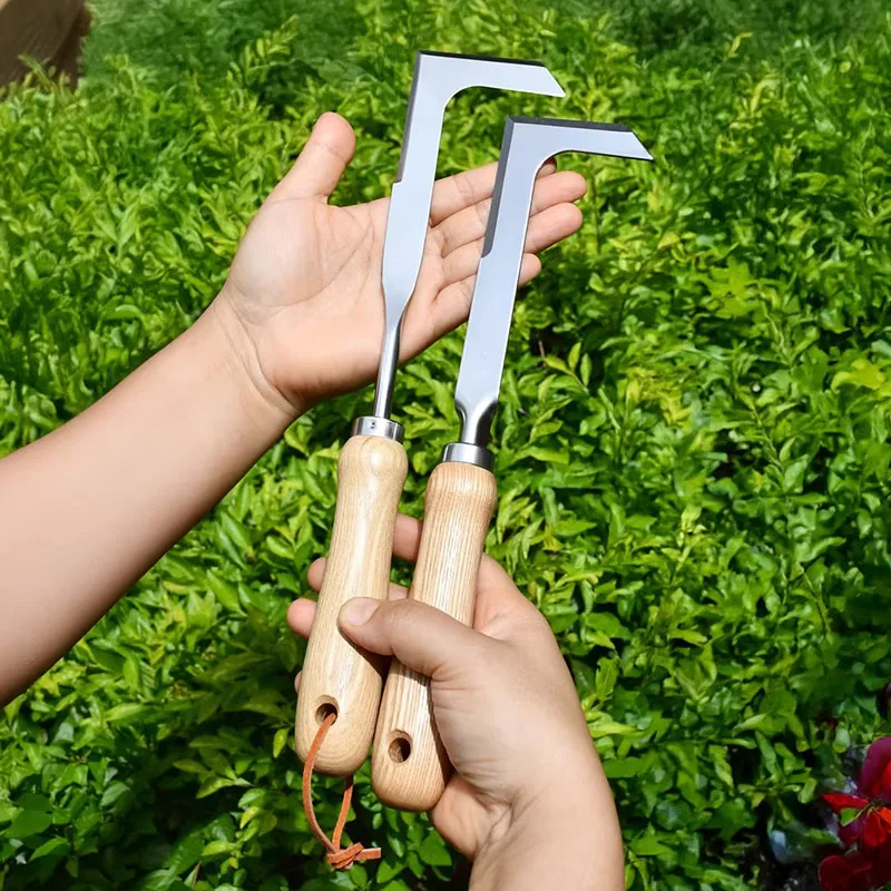 

Садовый прополочный инструмент из нержавеющей стали, двухсторонний серп для прополки, L-образный прополочный инструмент для садоводства, портативный ручной инструмент для прополки для домашнего использования