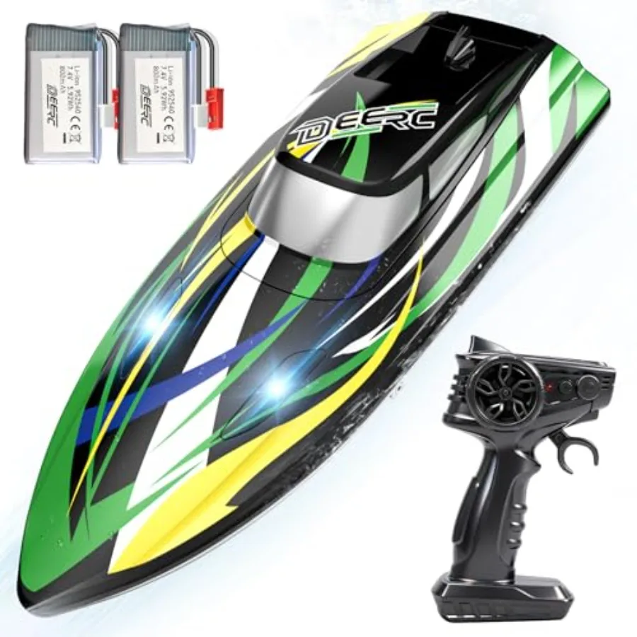 

Fast RC Boat with LED Lights 30+KM/H High Speed Remote Control Racing Boat Self-Righting 2 Batteries 24+ Mins 2.4GHz Pool Lake