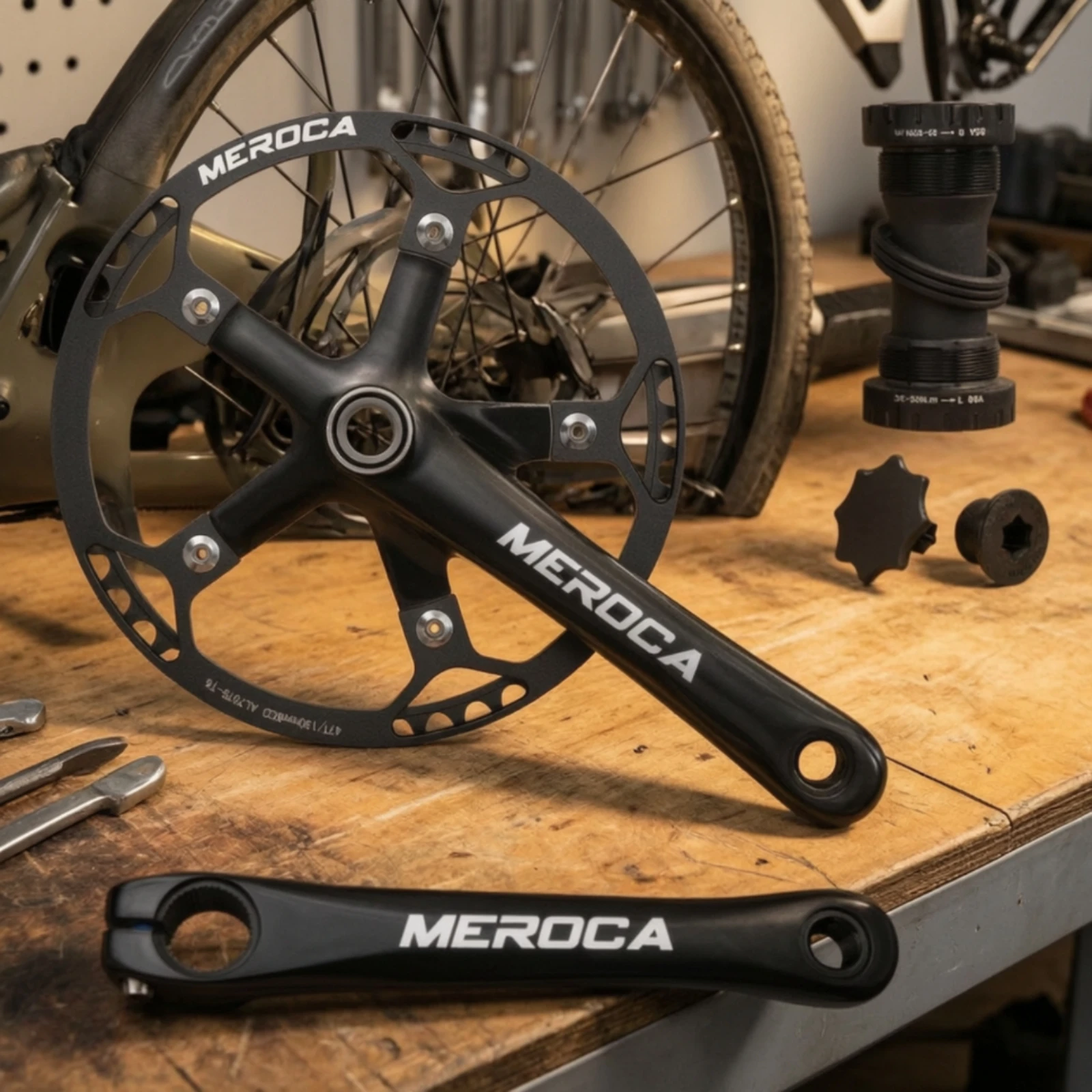 Crankset with Five-Bolt Chainring Mount Hollow Folding Bike Crankset Crank Arms Integrated Forged for Cyclists, Road Cycling