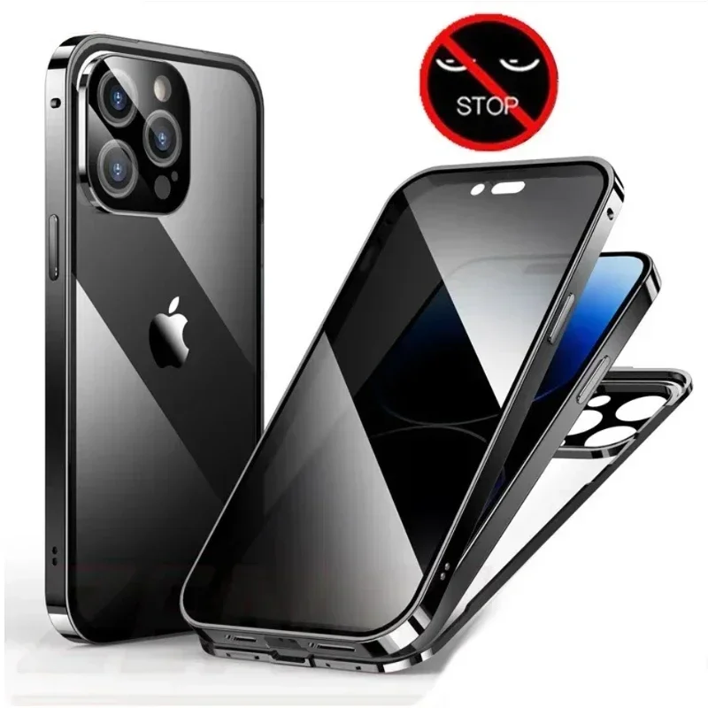 Double-Sided Privacy Magnetic Snap lock Case For Huawei P60 Pro P40 Pro Plus Anti Peeping Full Cover Metal Frame Protection Case