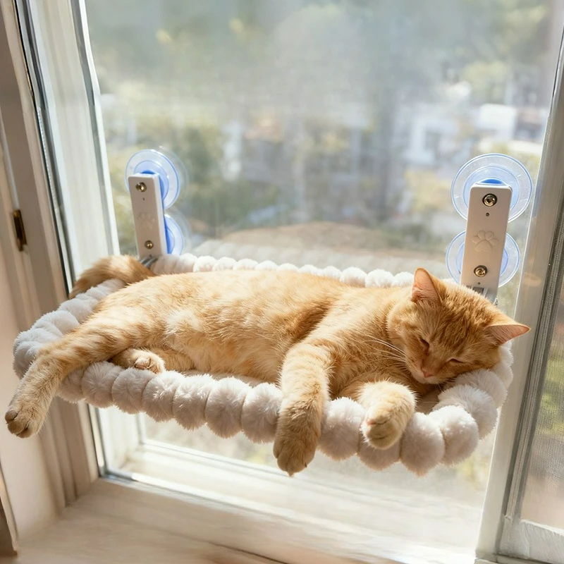 Fur Cat Hammock Foldable Hanging Cats Bed for Balcony Warm Strong Suction Cup Sum Rooms Cat Bed Window