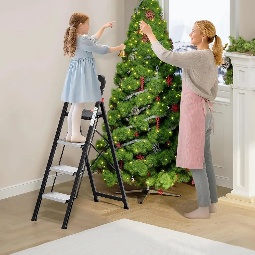 سلم محمول قابل للطي مع صينية أدوات، دواسات ألومنيوم غير قابلة للانزلاق، يدعم 800 رطل للمنزل والمطبخ واستخدام المرآب #2