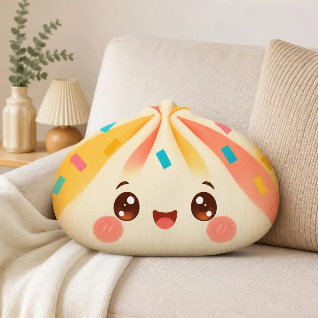 Cute Kawaii Bao Bun Plush Pillow Happy Dumpling Cushion Shaped Stuffed Soft Throw Pillow Foodie Gift Home Decor Sofa Accent