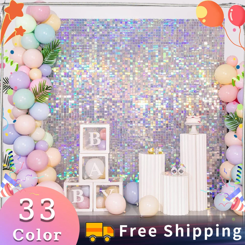 

Grasteay 6-18Pcs Square Shimmer Backdrop Wall Crystal Pneumatic Panel Sequins Art Wall fot Wedding Birthday Party Anniversaire