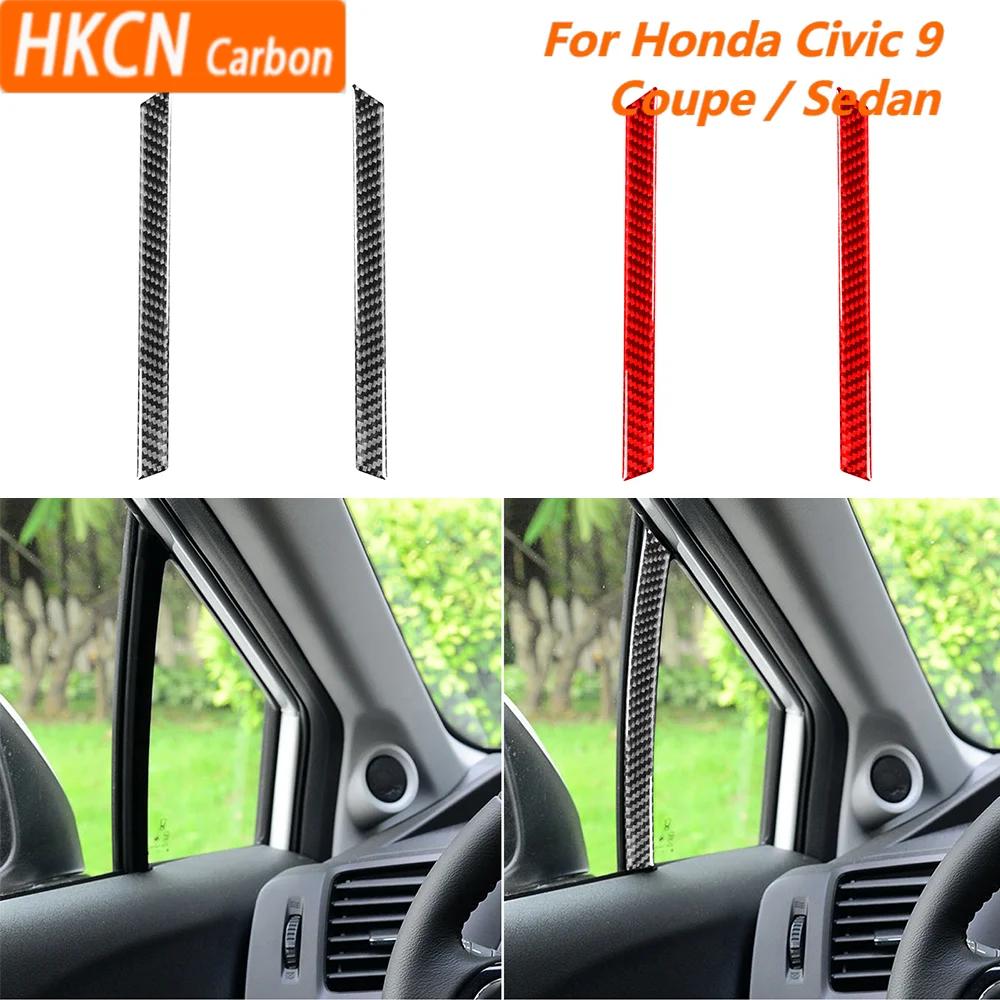 

For Honda Civic 9 Coupe / Sedan 2013-2015 Car Accessories Carbon Fiber Inner A-pillar Strips Paenl Interior Cover Trim Sticker