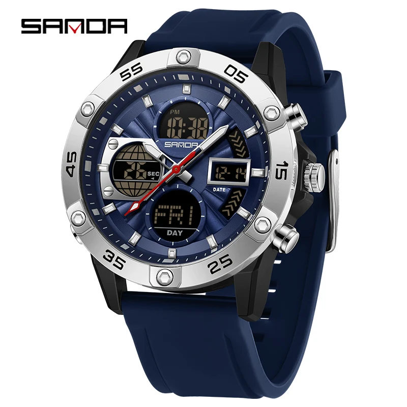 

SANDA 6239 Новые электронные часы для мужчин, спортивные светящиеся противоударные водонепроницаемые часы-будильник с календарем, модные мужские цифровые часы
