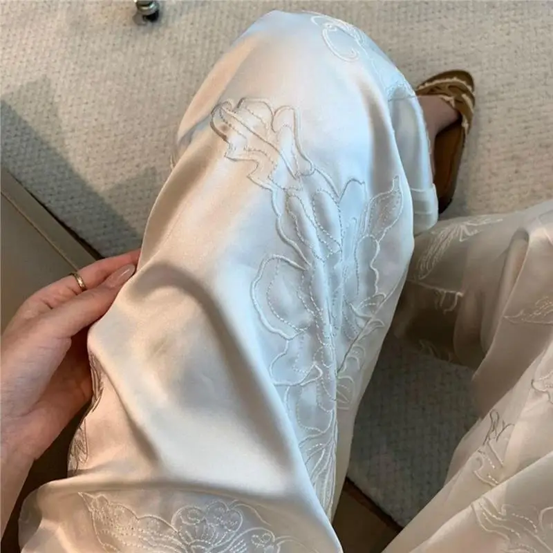 

Loose Fit Straight Leg Embroidered Casual Pants Thin Spring Summer Men's Sle Slimming Wide Leg Trousers Chinese New Sle