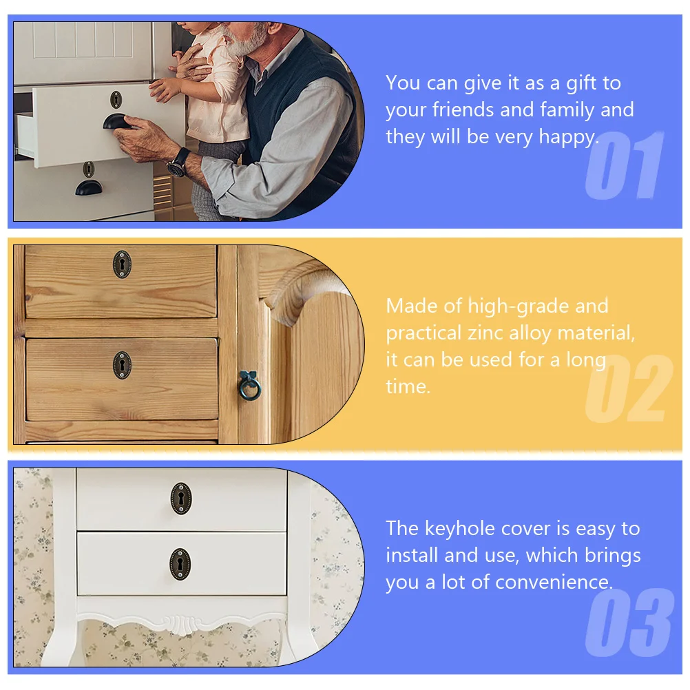 30pcs Keyhole Escutcheon Plate Zinc Alloy Oval Shape Vintage Furniture Enhancement Metal Keyhole Plate Keyhole Covers