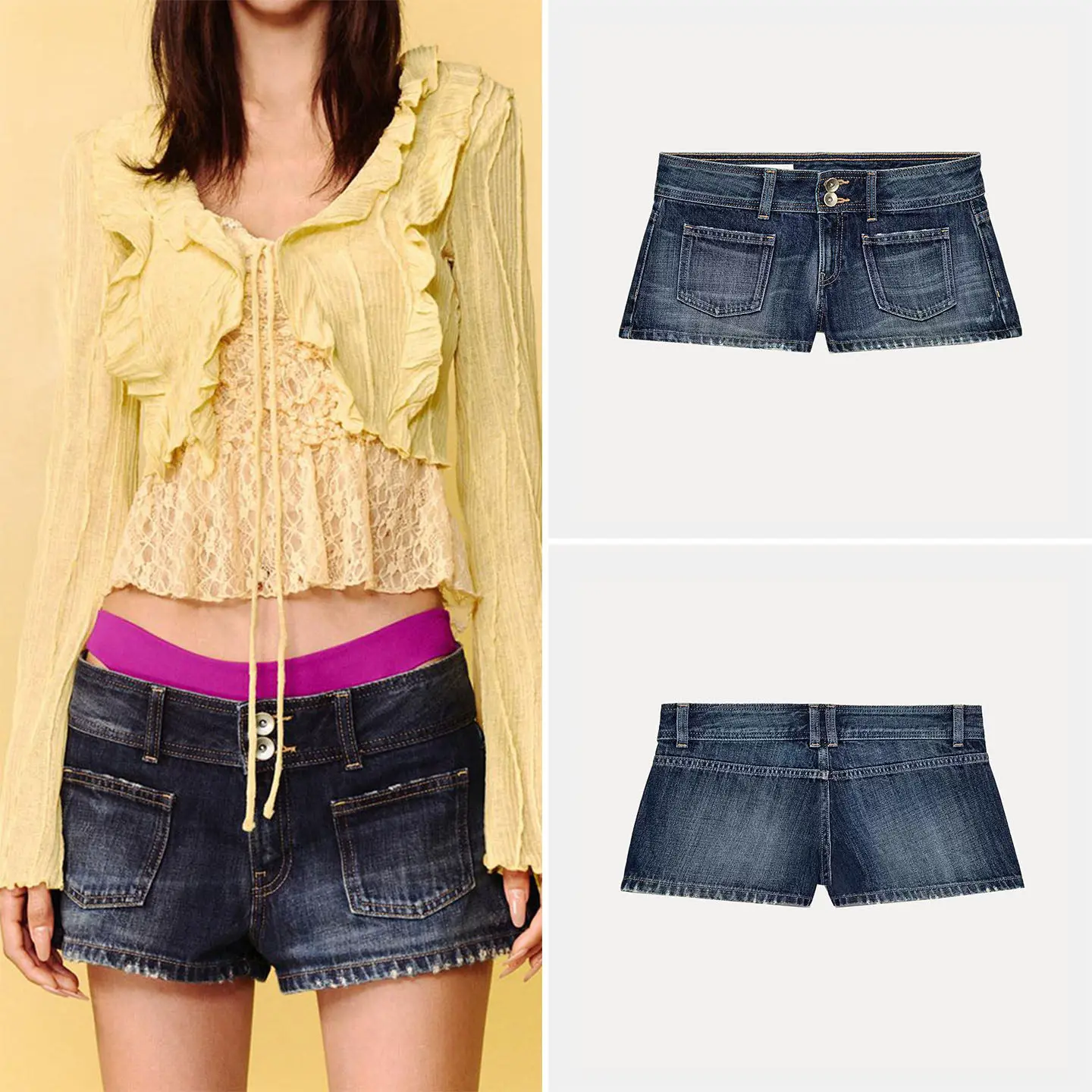 

Fashionable Low Waist Denim Shorts Women's Summer 2026 Casual Versatile Straight Leg Pants mid Low Waist Other Material