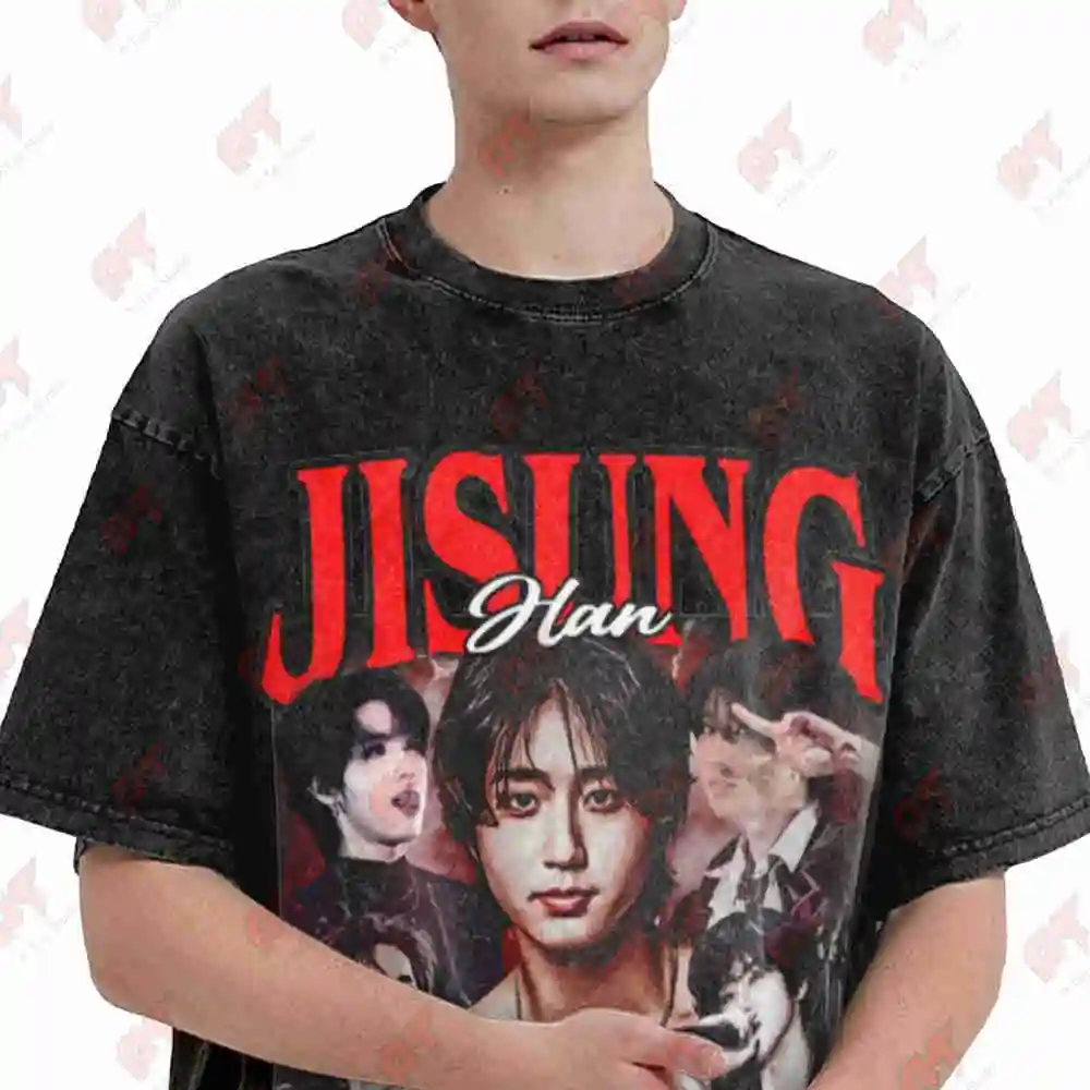 Han Jisung Bohemian Style Vintage Washed Tee Pure Cotton T-Shirt