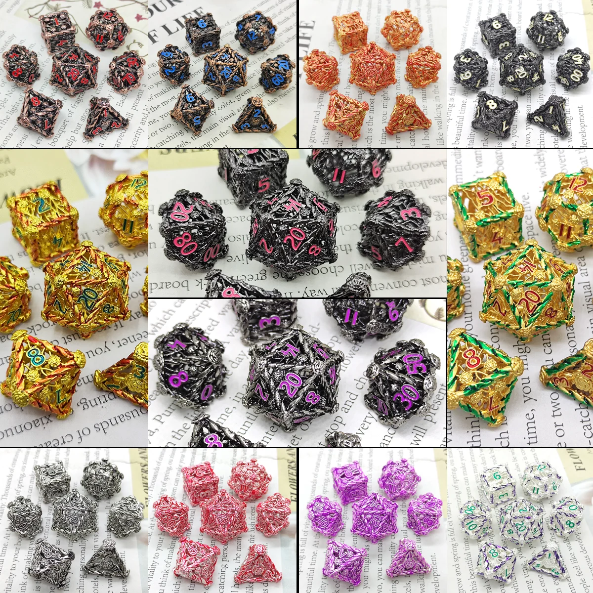 

Розовые металлические полые кубики, набор из 7 предметов, многогранные кубики для обучения математике, настольная игра, настольная игра для ролевых игр D20D12 D100 D10