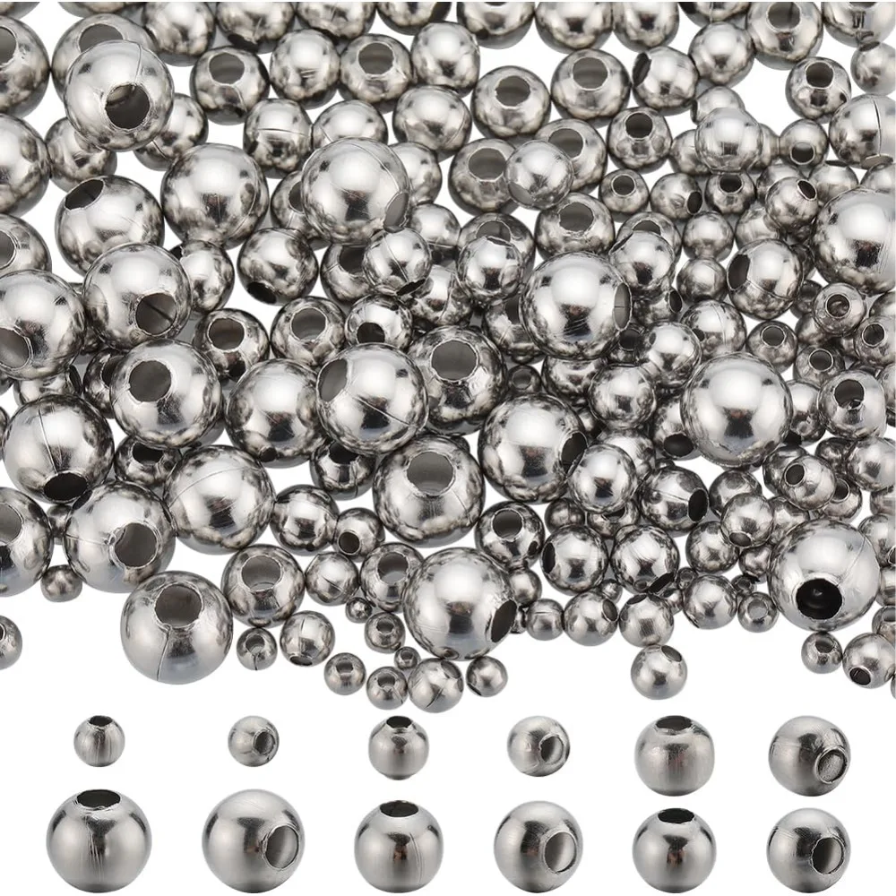 500Pcs 6 Sizes Stainless Steel Beads Bulk Round Loose Spacer Beads 2mm 3mm 4mm 5mm 6mm 8mm Ball Bead Tiny Mini Small making kit