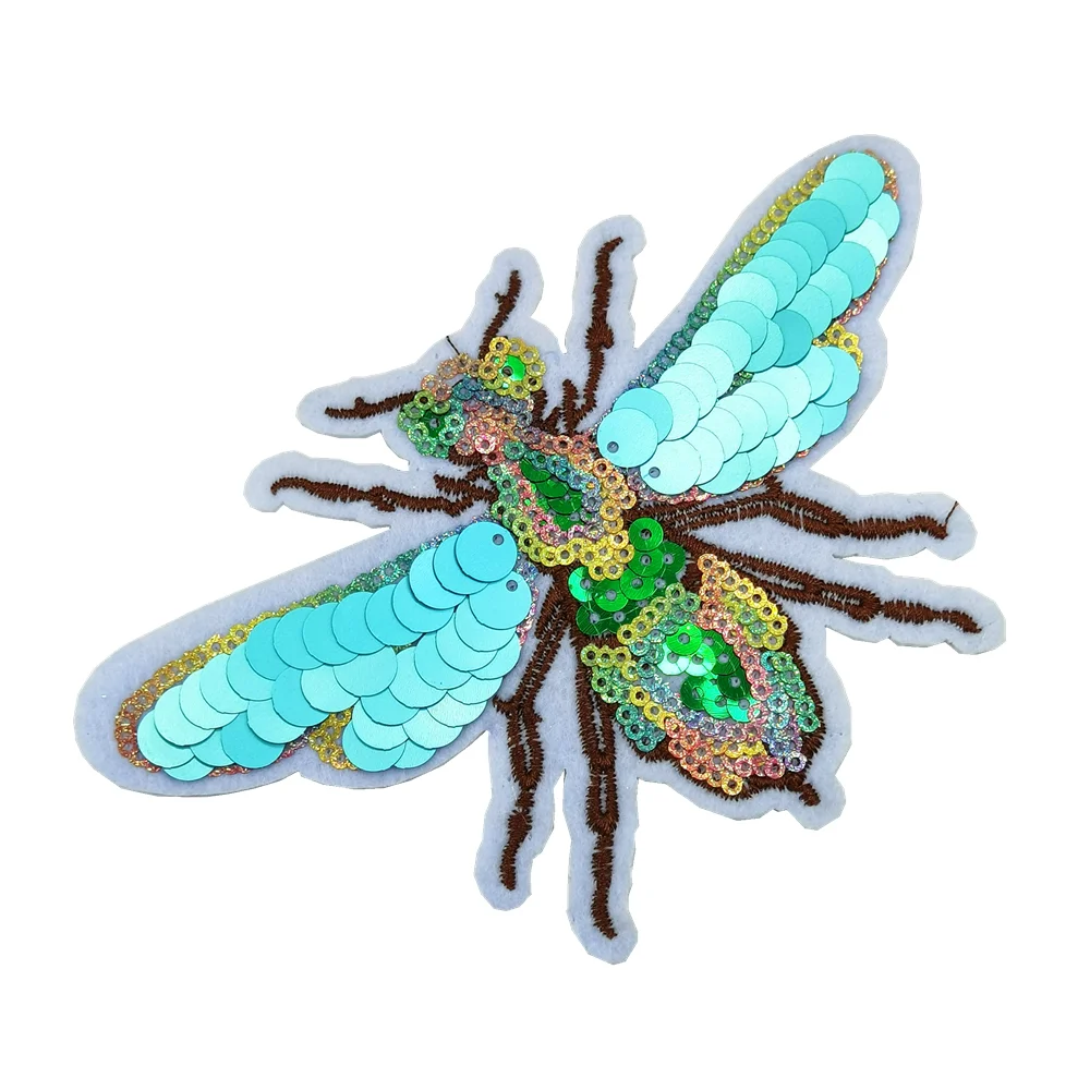 20pc Bees Sequin Embroidery Patch Beetle Embroidered Applique Dragonfly Beaded Patches For Clothing Appliques Parches AC1418