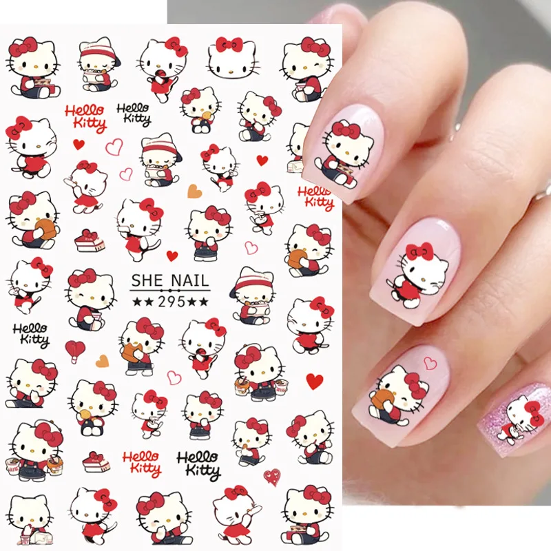 1sheet Japanese Nail Sticker HelloKitty Cat Head Heart Cartoon Cute Nail Decal with Adhesive Ornament Back Glue Manicure Sticker