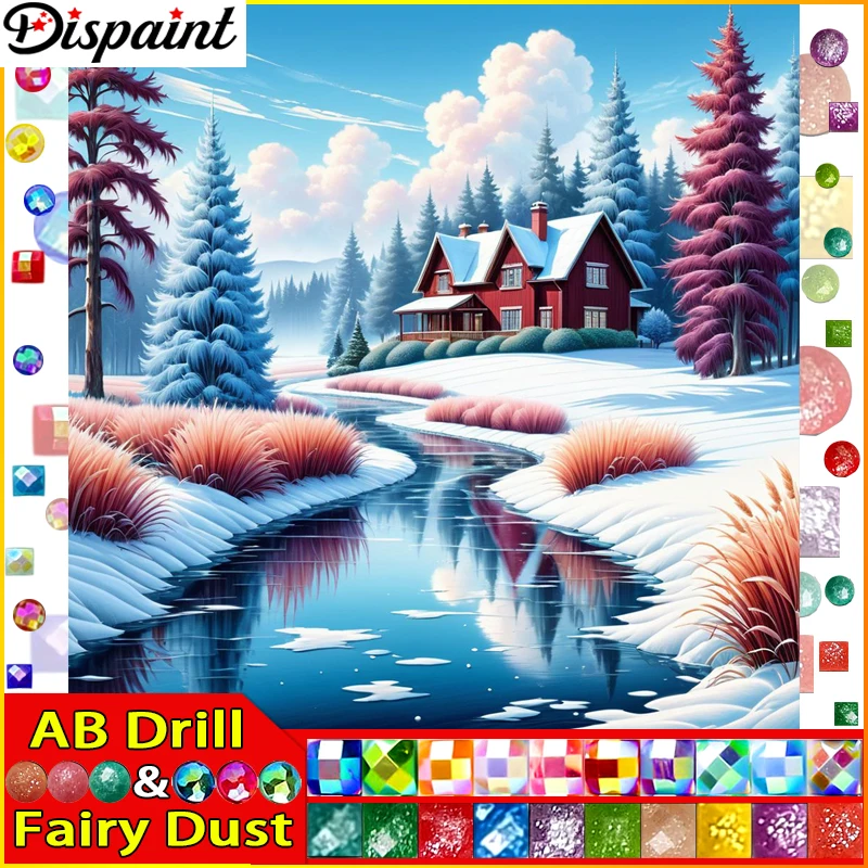 Dispaint الجنية الغبار AB DIY 5D الماس اللوحة "منزل النهر الثلوج" كامل الماس التطريز بيع صورة الراين ل Festiva
