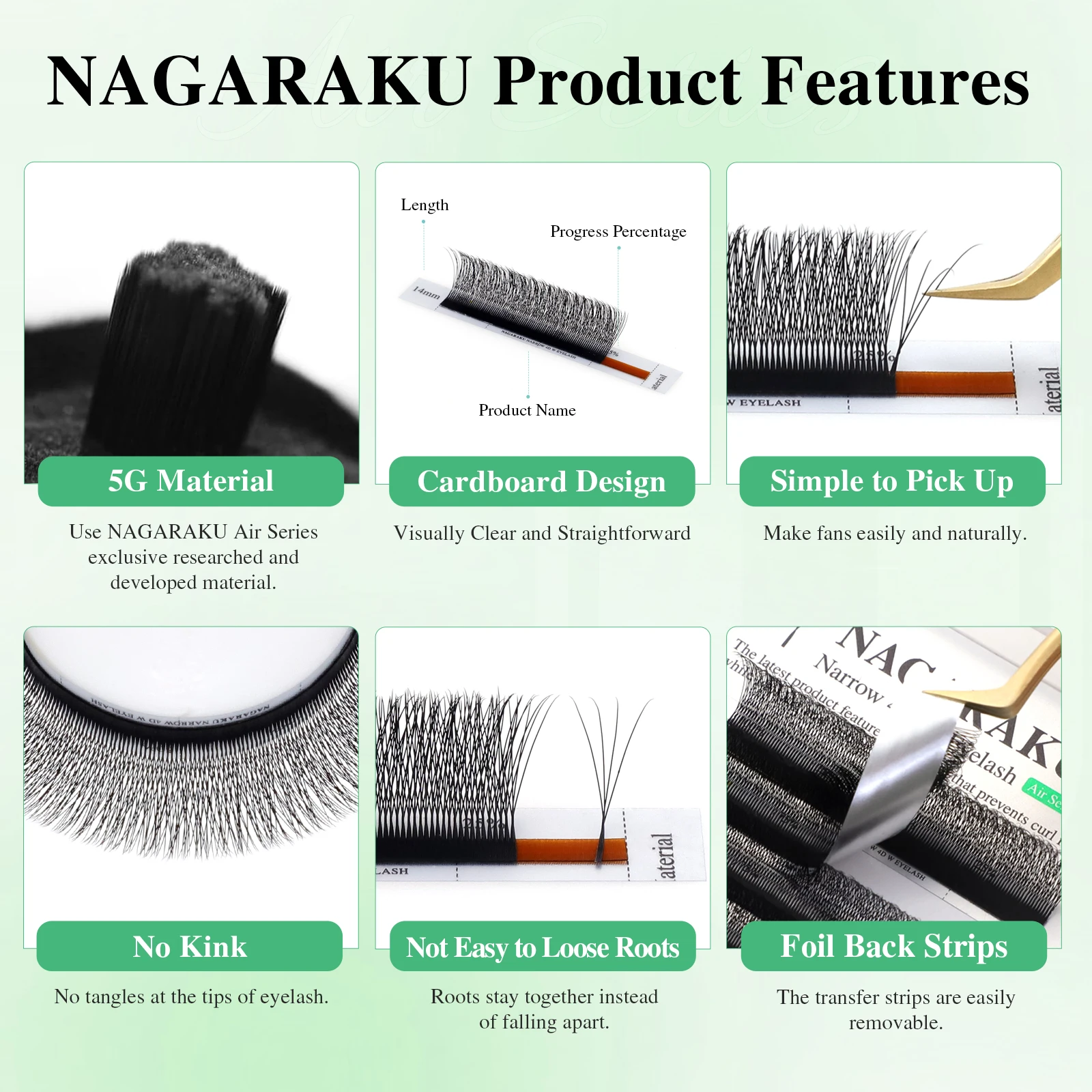 NAGARAKU V-Form Schmale 4D W Wimpernverlängerung Natürlicher Weicher Kleiner Fächer Flauschiger Look Mesh Volumen Vorgefertigte Wimpern – Detail 6