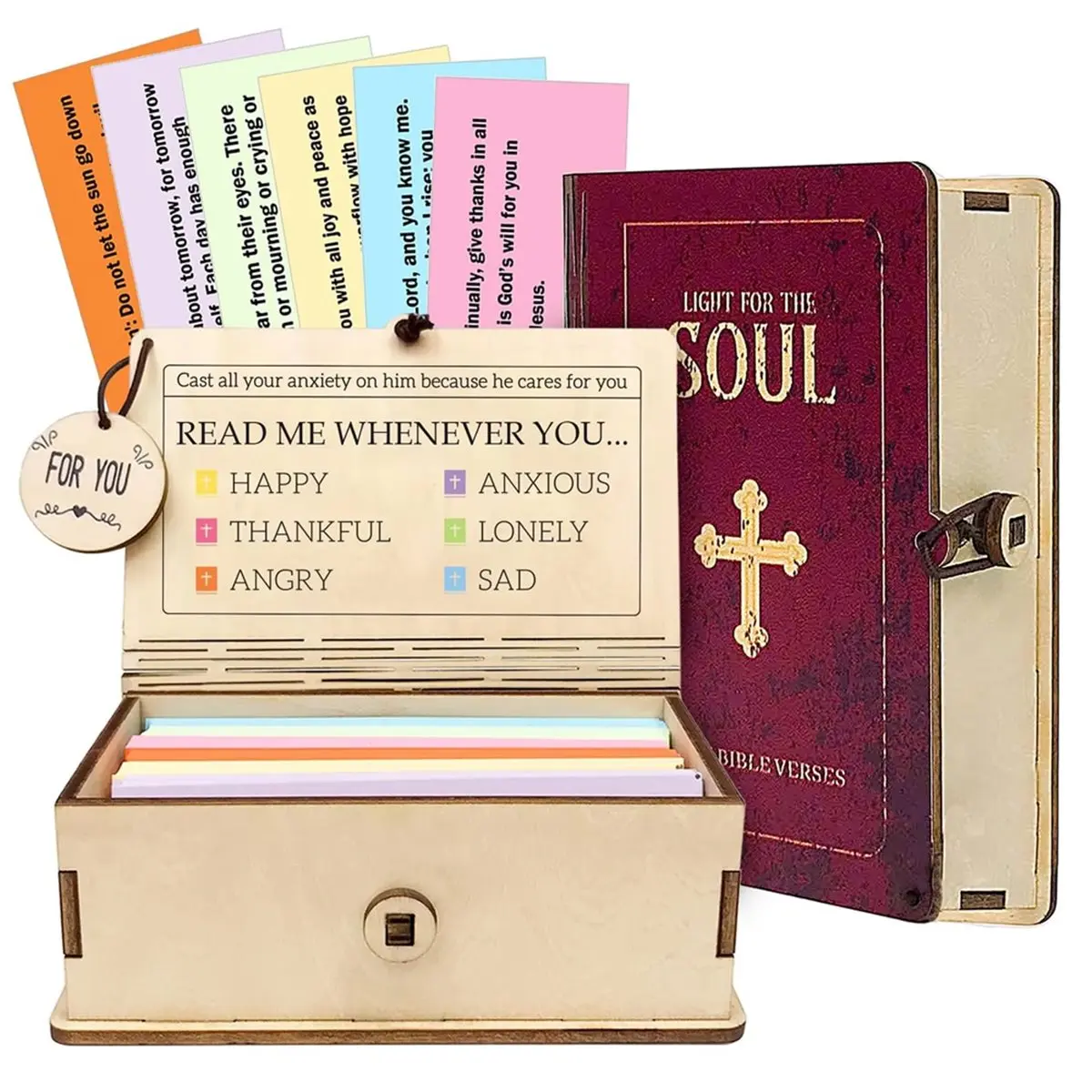HITL Wooden Bible Verses Box Bible Verse Cards Storage Box Daily Inspiration Scripture Prayer Organization for Family