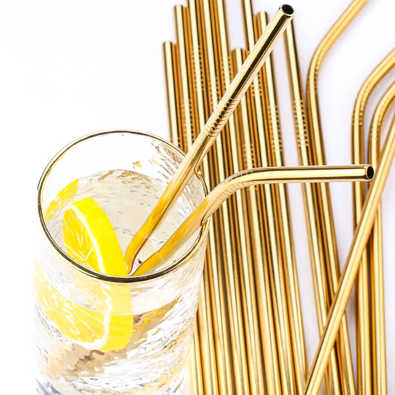 FAIS DU Reusable Drinking Straw 304 Stainless Steel Straws Set with Brush Metal Straw Colorful Straight Bent Bar Party Accessory